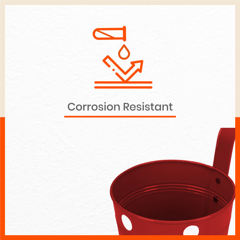 RUI Hanging Metal Pot Holders / Planters for Home / Balcony / Garden | Red - Set of 5